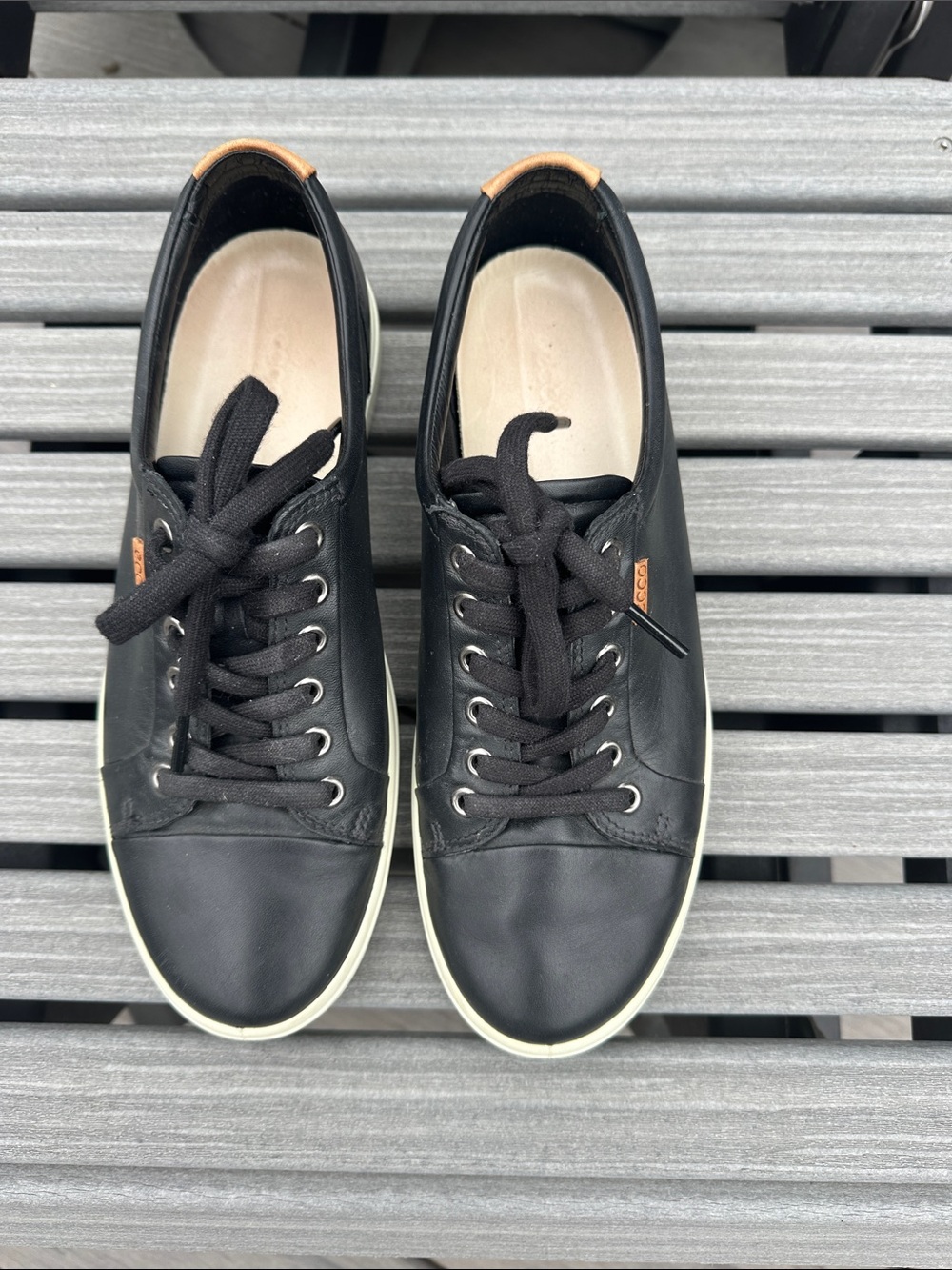 ecco  Black Leather Low-Top Sneakers with tan heel tab for nice contrast